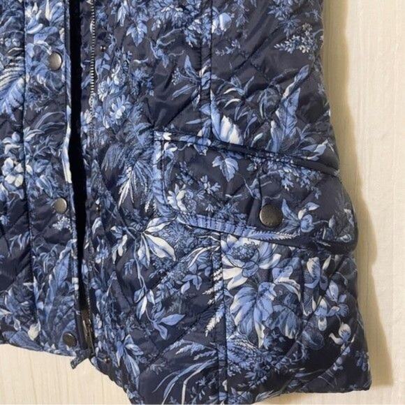 Talbots · XS · Diamond Quilted Blue Floral Vest · Cinch-Back Hip Length Layering - Picture 4 of 7